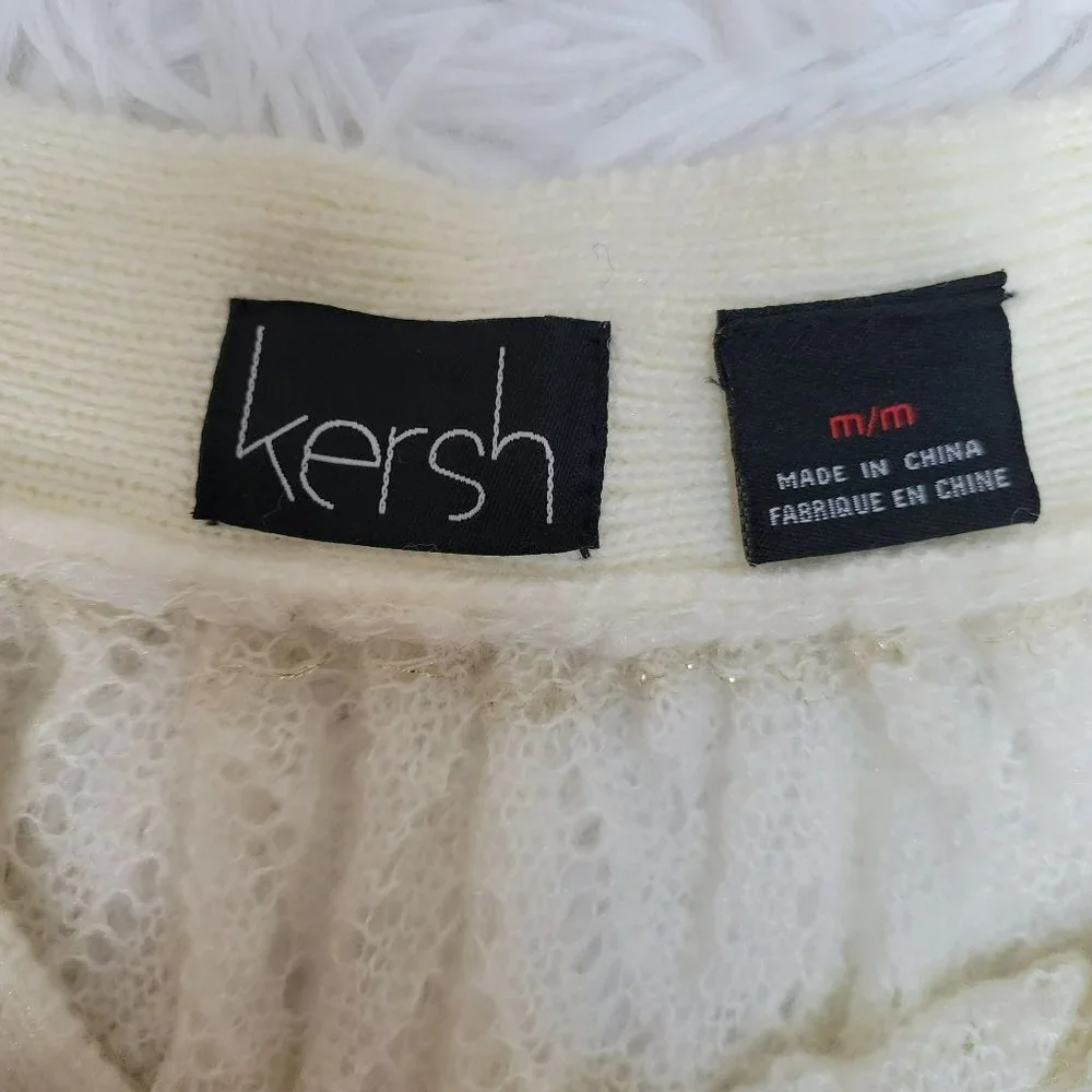 Kersh Ivory Boat Neck Crochet-ish Flared Hem Tunic Top - Size Medium